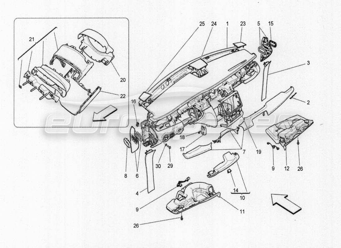 maserati qtp. v8 3.8 530bhp auto 2015 diagrama de piezas del estante trasero para paquetes