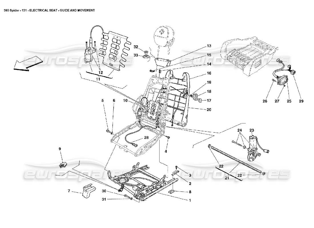 ferrari 360 spider asiento eléctrico- guía y movimiento diagrama de piezas