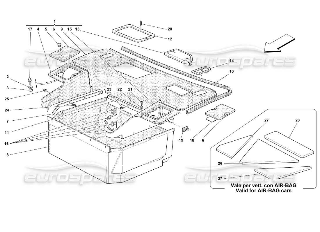 ferrari 355 (2.7 motronic) front compartment carpets diagrama de piezas