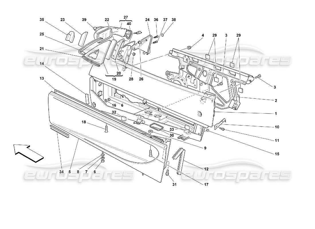 ferrari 355 (2.7 motronic) puertas: diagrama de piezas del marco y del espejo trasero