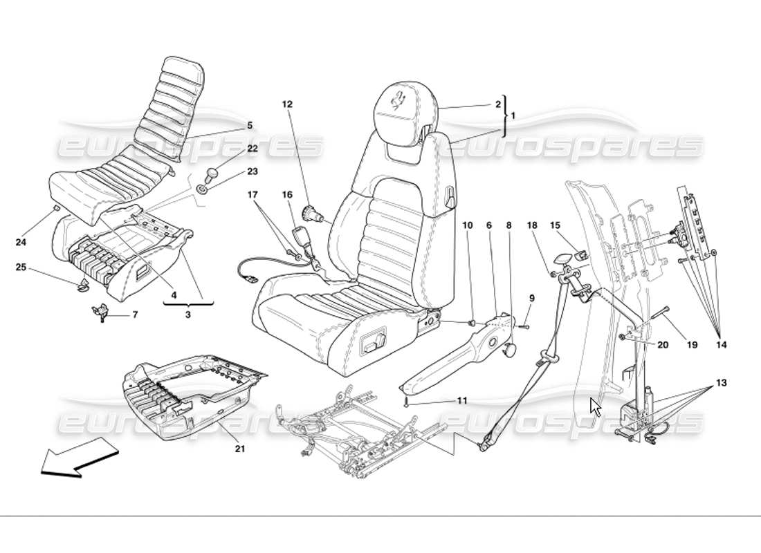 ferrari 360 modena diagrama de piezas de los cinturones de seguridad eléctricos