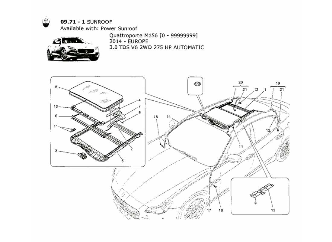 maserati qtp. v6 3.0 tds 275bhp 2014 diagrama de piezas del techo corredizo