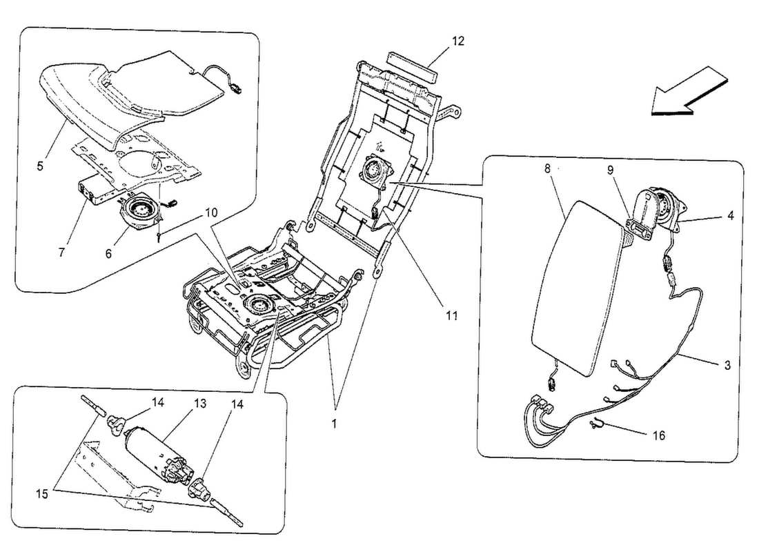 maserati qtp. v8 3.8 530bhp 2014 asientos traseros: mecánica y electrónica diagrama de piezas