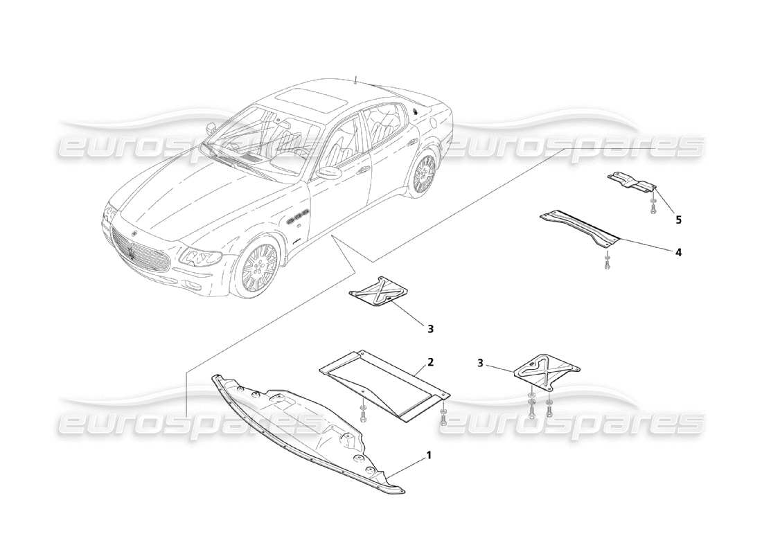 maserati qtp. (2003) 4.2 diagrama de piezas de protectores de suelo plano y bajos