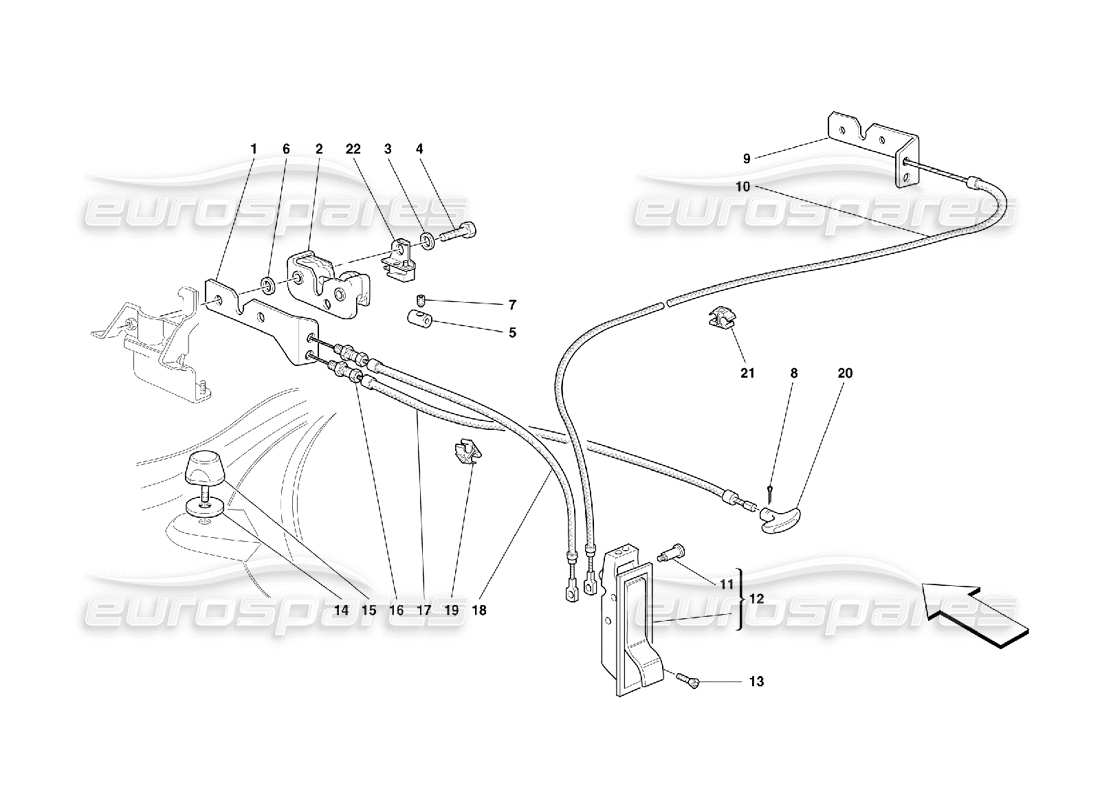ferrari 355 (5.2 motronic) dispositivo de apertura del capó delantero diagrama de piezas