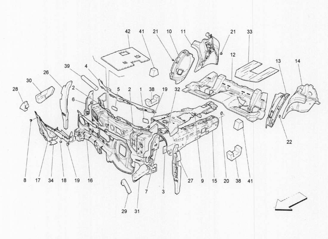 maserati qtp. v6 3.0 bt 410bhp 2015 diagrama de piezas interiores de paneles insonorizantes