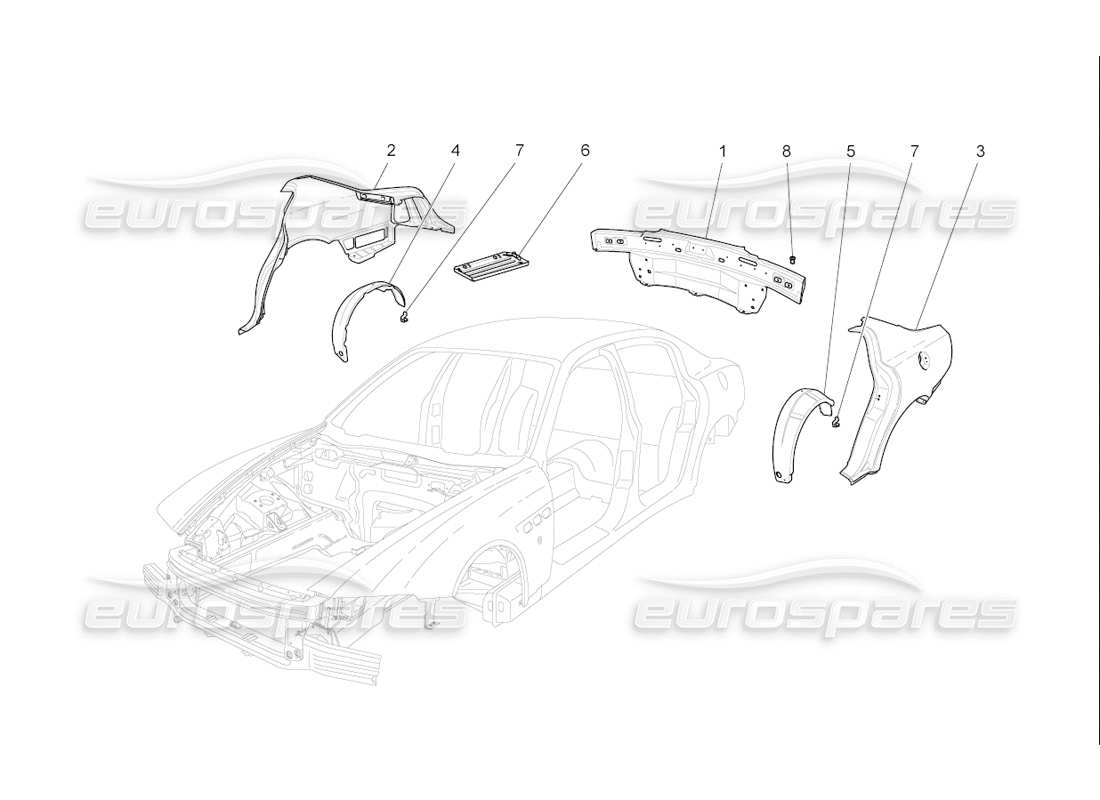 maserati qtp. (2006) 4.2 f1 diagrama de piezas de la carrocería y los paneles exteriores traseros