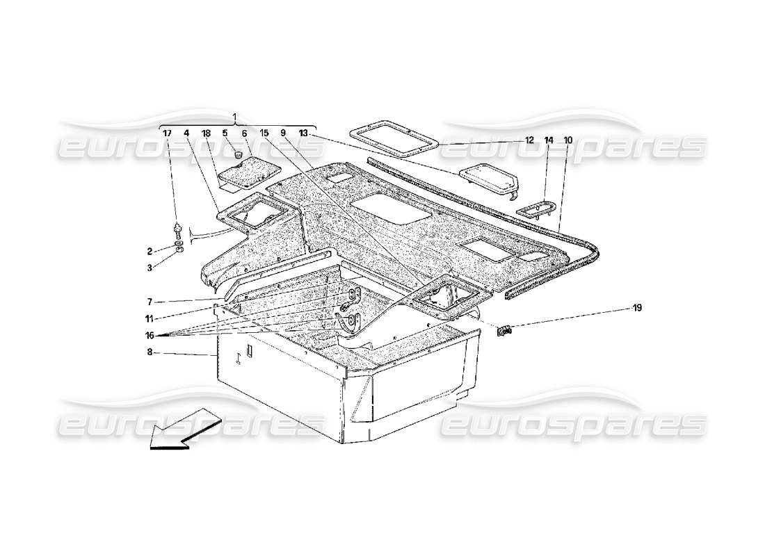 ferrari 348 (2.7 motronic) alfombras de compartimentos delanteros diagrama de piezas