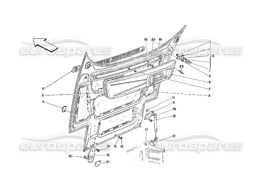 ferrari 348 (2.7 motronic) capucha delantera diagrama de piezas