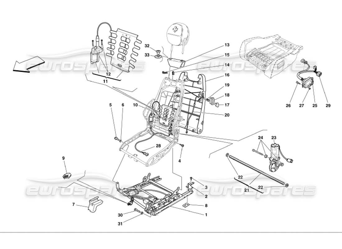 ferrari 360 modena guía y movimiento eléctrico del asiento. diagrama de piezas