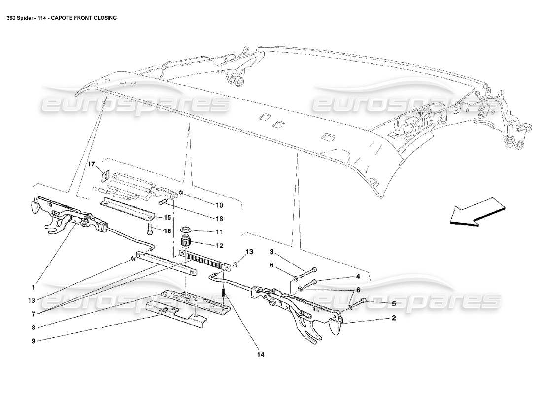 ferrari 360 spider capote front closing part diagram