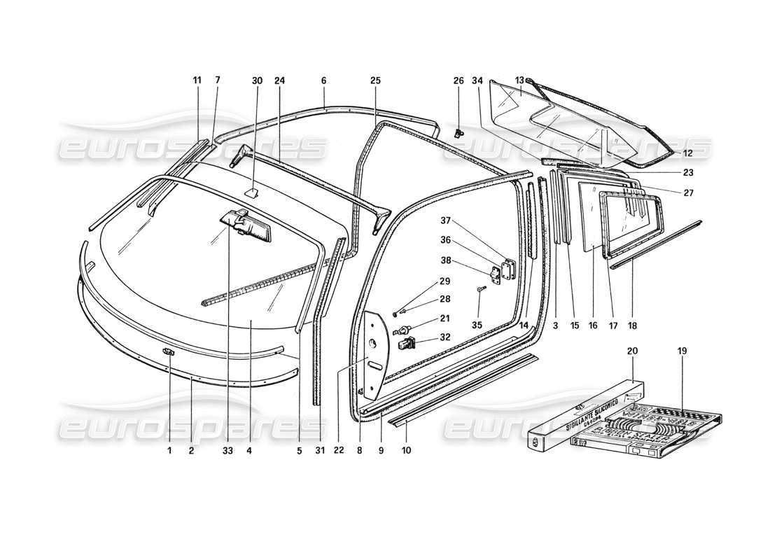 ferrari 328 (1985) diagrama de piezas de gafas