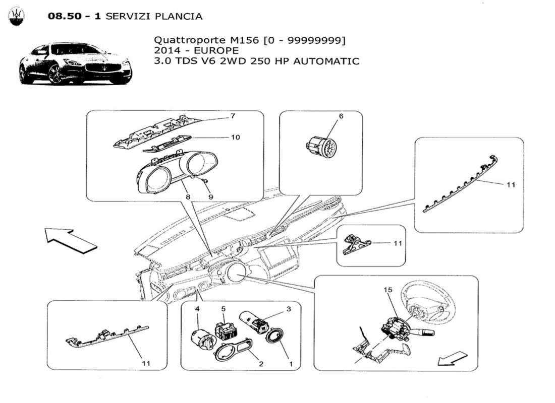 maserati qtp. v6 3.0 tds 250bhp 2014 diagrama de piezas de los dispositivos del tablero