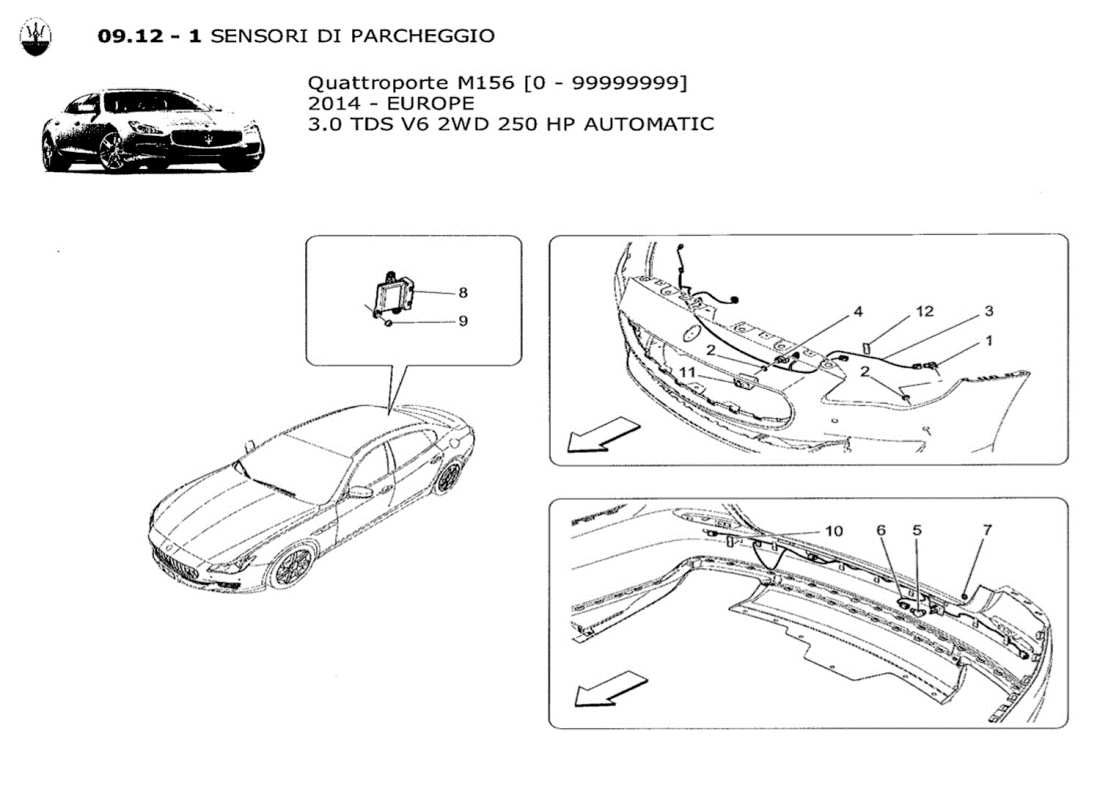 maserati qtp. v6 3.0 tds 250bhp 2014 diagrama de piezas de los sensores de estacionamiento