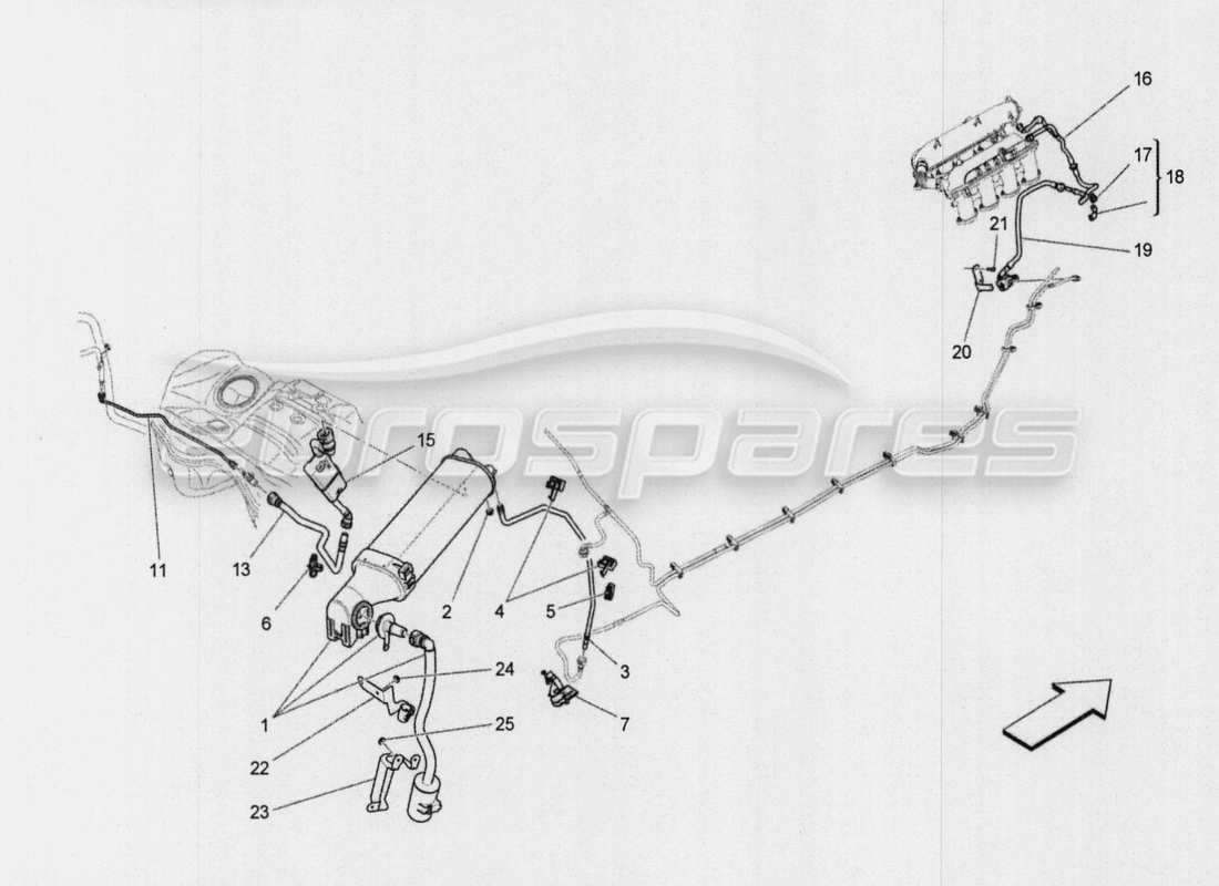 maserati qtp. v8 3.8 530bhp auto 2015 diagrama de piezas del sistema de recirculación de vapores de combustible