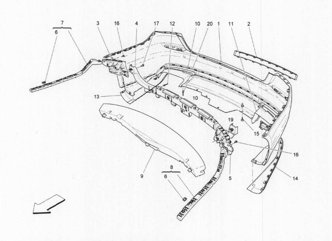maserati qtp. v6 3.0 bt 410bhp 2015 diagrama de piezas del parachoques trasero