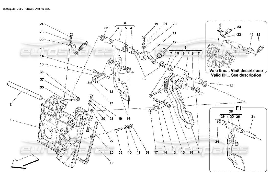 ferrari 360 spider diagrama de piezas de pedales