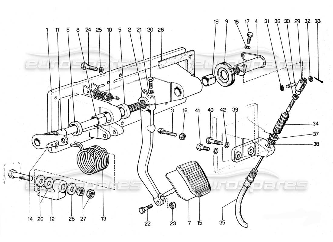 ferrari 365 gtc4 (mechanical) pedal de embrague (lhd) diagrama de piezas