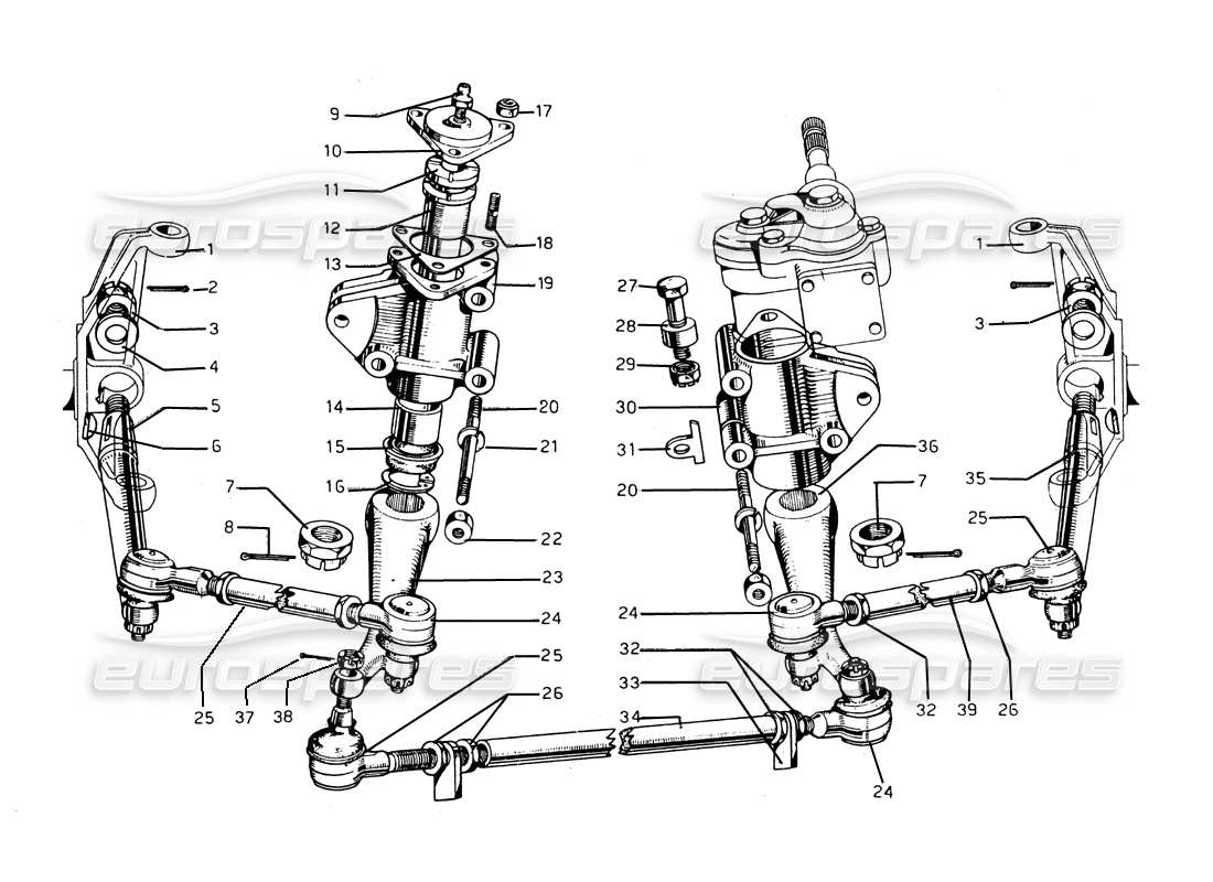 ferrari 275 gtb/gts 2 cam diagrama de piezas de dirección y eje
