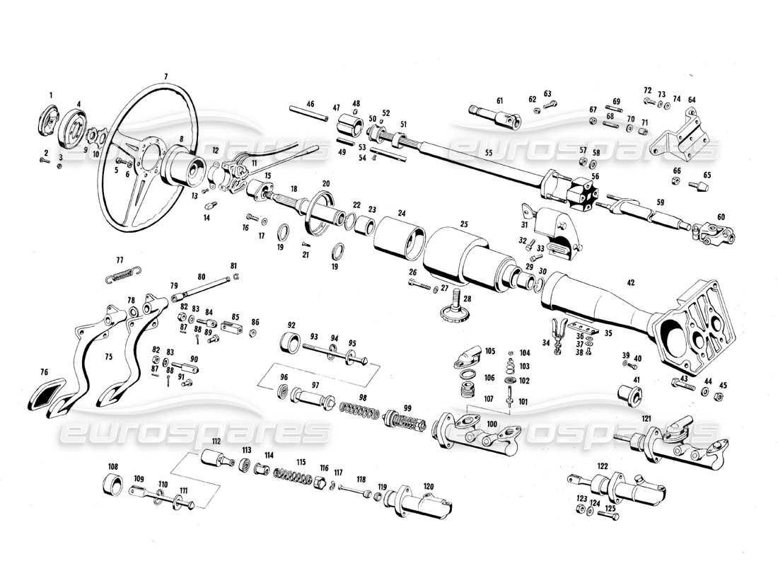 maserati qtp.v8 4.7 (s1 & s2) 1967 diagrama de piezas de dirección y pedales