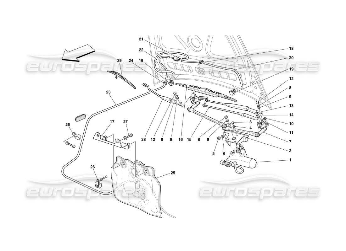 ferrari 360 challenge (2000) diagrama de piezas del lavaparabrisas y cristales