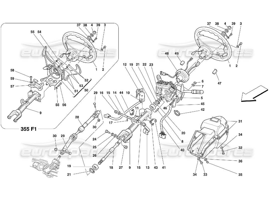 ferrari 355 (5.2 motronic) columna de dirección diagrama de piezas