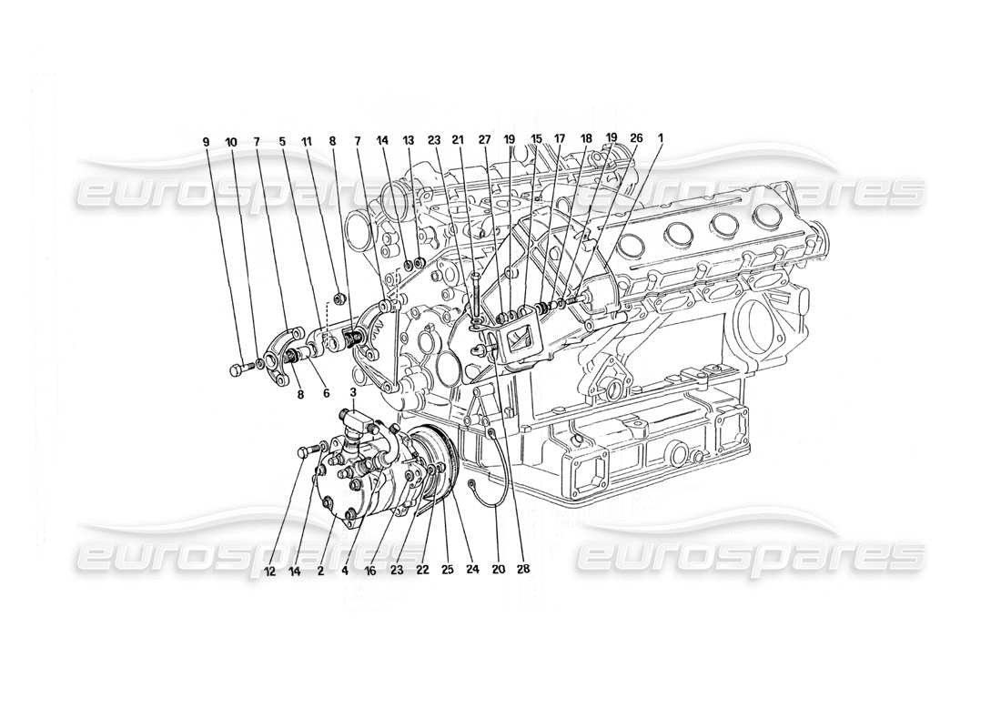 ferrari 328 (1985) diagrama de piezas del compresor y controles del aire acondicionado (no para la versión de ee. uu.)
