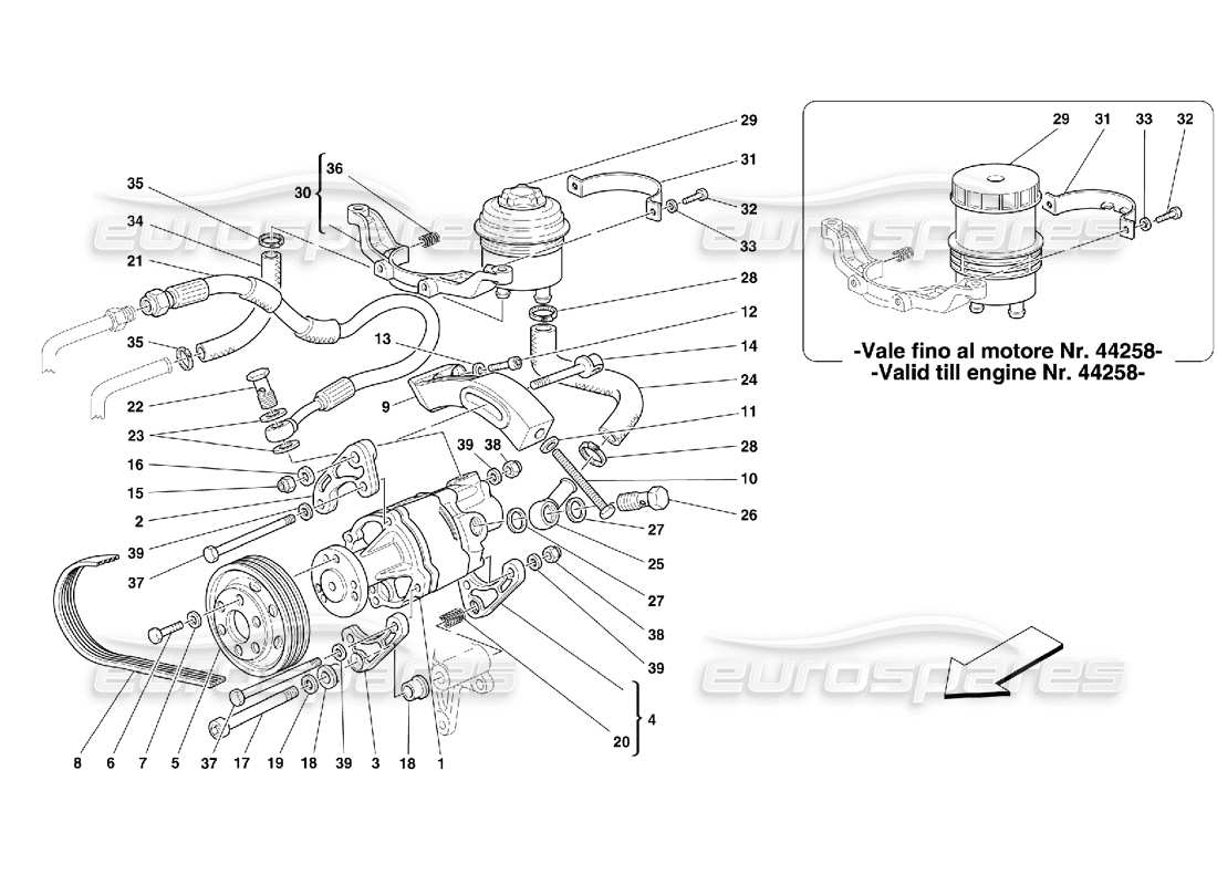 ferrari 355 (5.2 motronic) hydraulic steering pump and tank diagrama de piezas