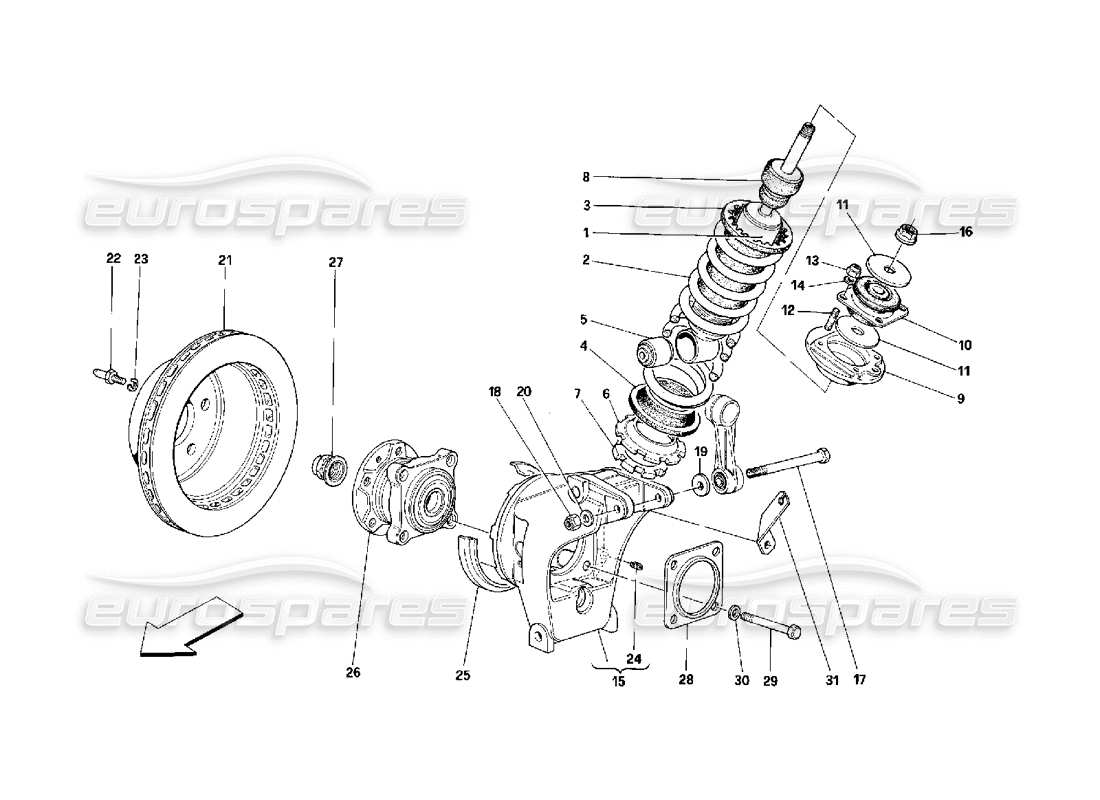 ferrari 348 (2.7 motronic) suspensión trasera - amortiguador y disco de freno diagrama de piezas
