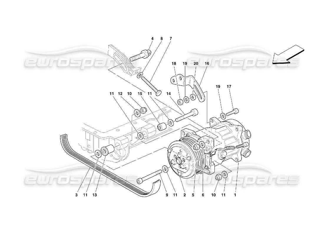ferrari 355 (5.2 motronic) diagrama de piezas del compresor de aire acondicionado