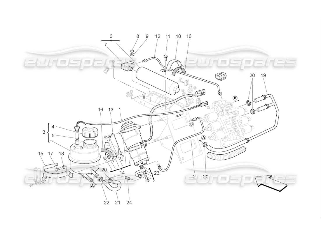 maserati qtp. (2006) 4.2 f1 sistema hidráulico de activación de la caja de cambios: diagrama de piezas del tanque y la bomba