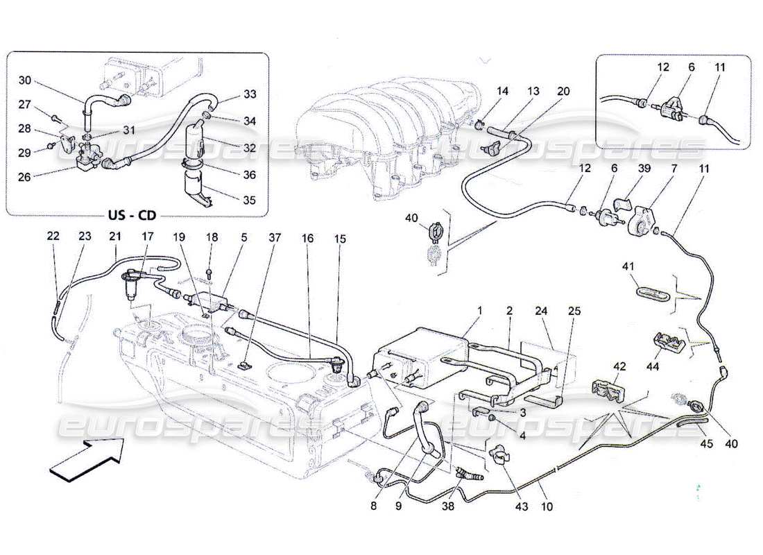 maserati qtp. (2010) 4.2 fuel vapour recirculation system diagrama de piezas