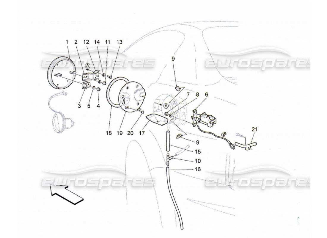 maserati qtp. (2010) 4.2 diagrama de piezas de controles y puerta del tanque de combustible