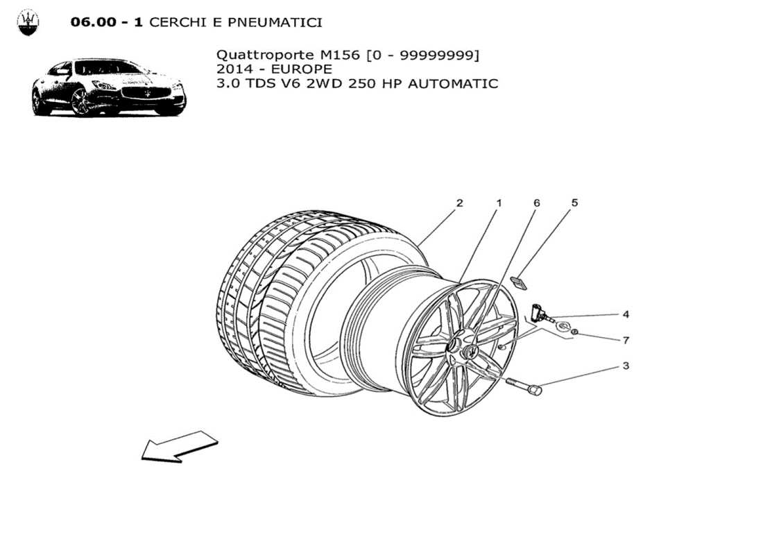 maserati qtp. v6 3.0 tds 250bhp 2014 diagrama de piezas de ruedas y neumáticos