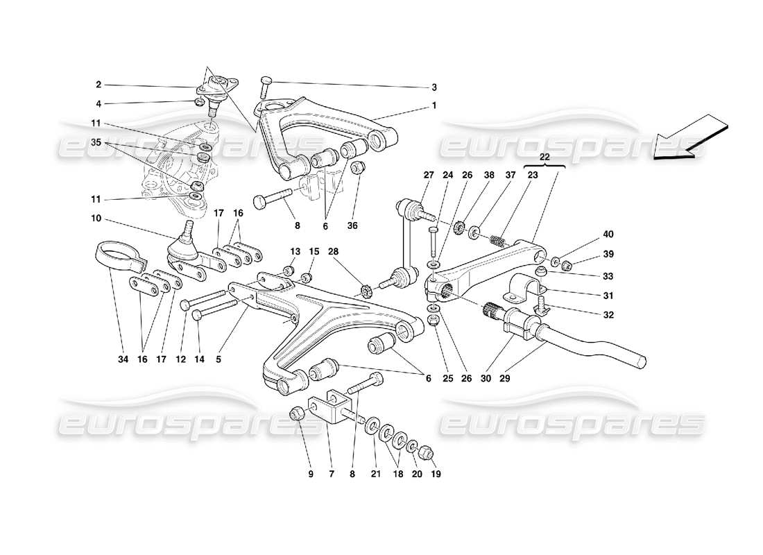 ferrari 355 (5.2 motronic) suspensión delantera - diagrama de piezas de horquillas