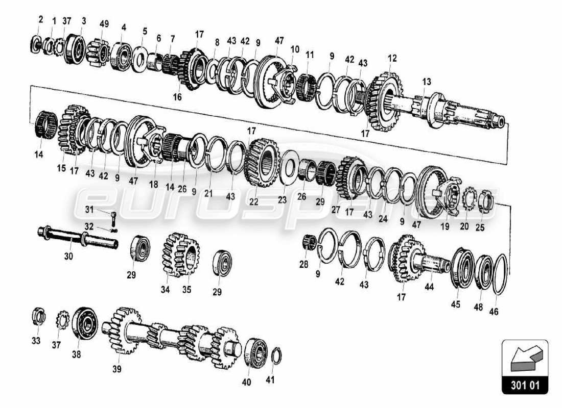 lamborghini miura p400s diagrama de piezas del conjunto del eje