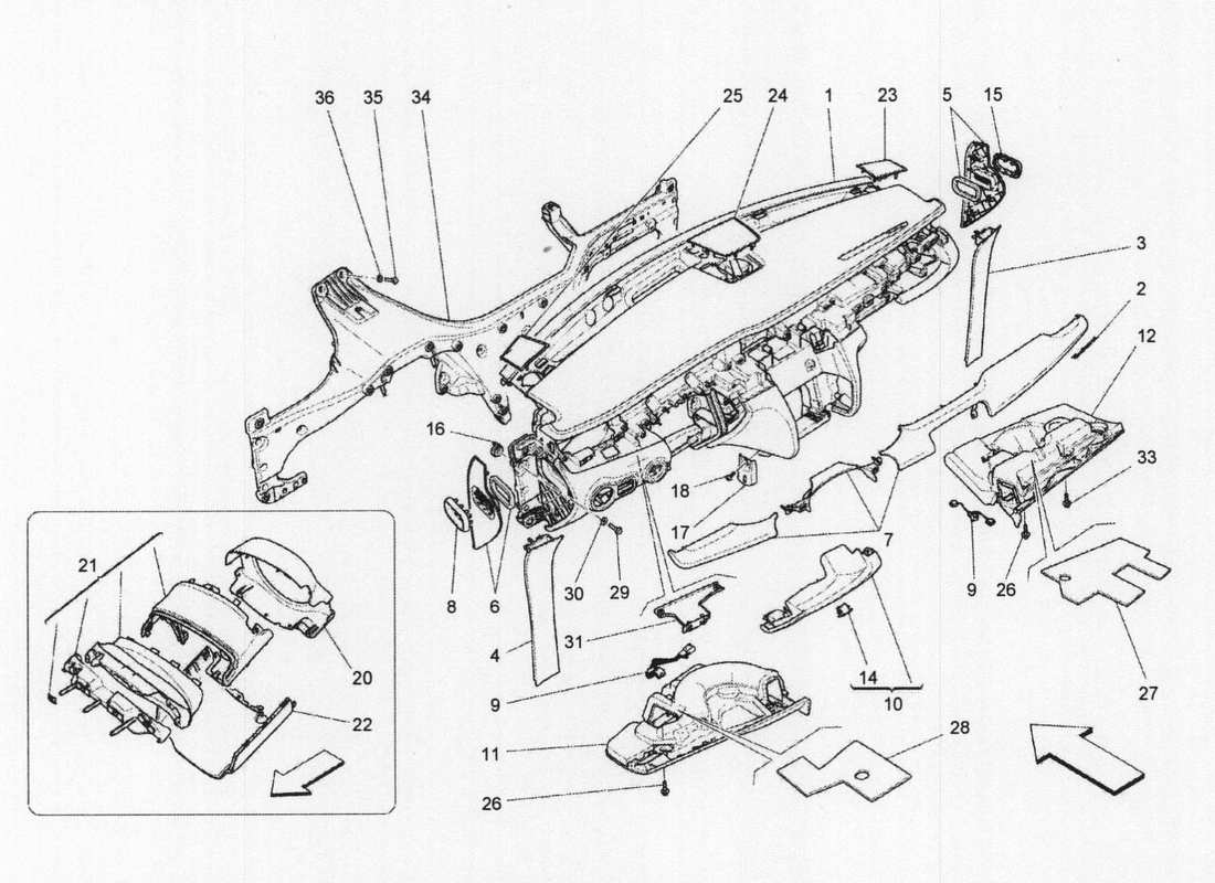maserati qtp. v6 3.0 bt 410bhp 2wd 2017 diagrama de piezas de la unidad del tablero