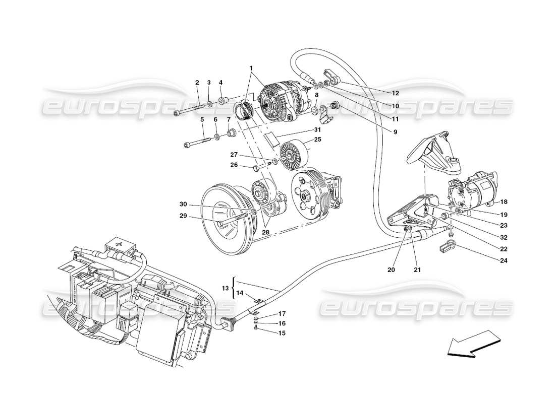 ferrari 430 challenge (2006) generador de corriente: diagrama de piezas del motor de arranque