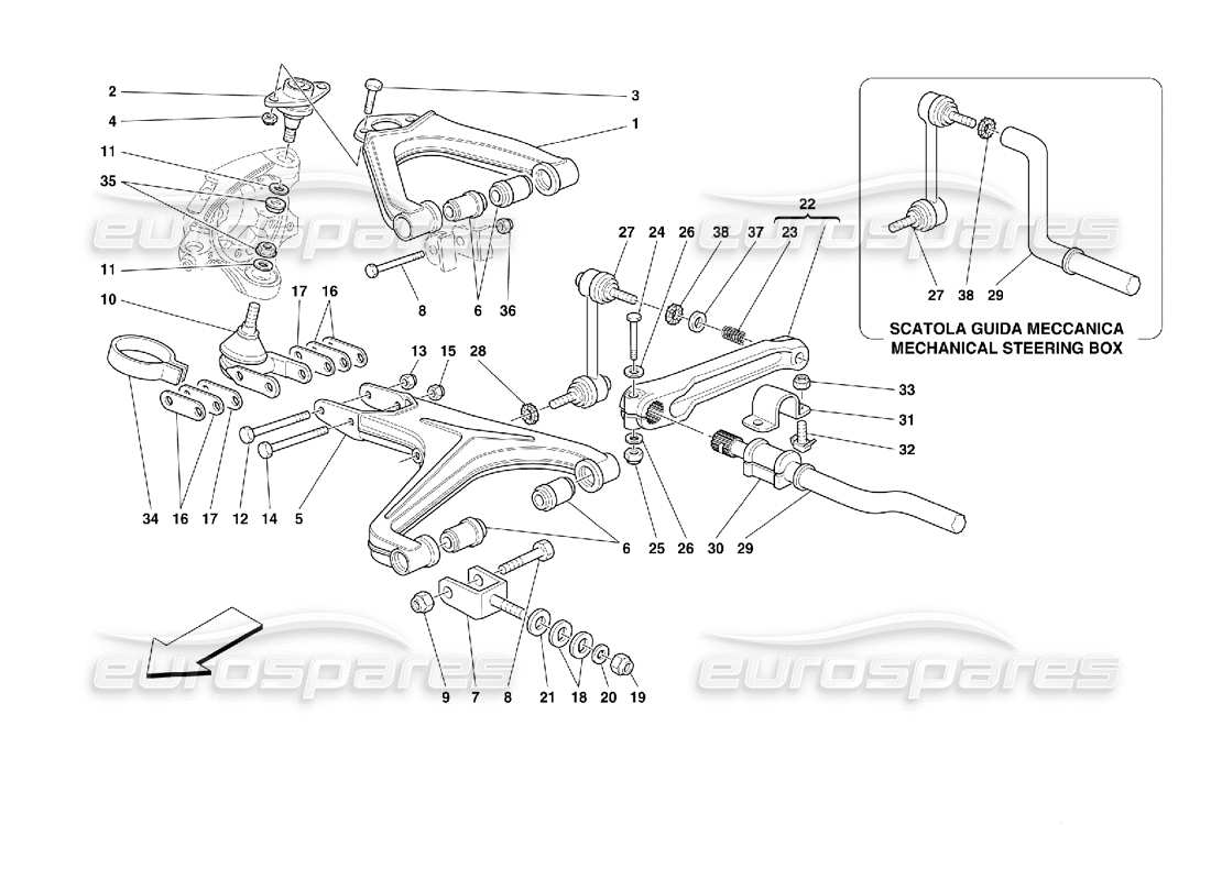 ferrari 355 (2.7 motronic) suspensión delantera - diagrama de piezas de horquillas