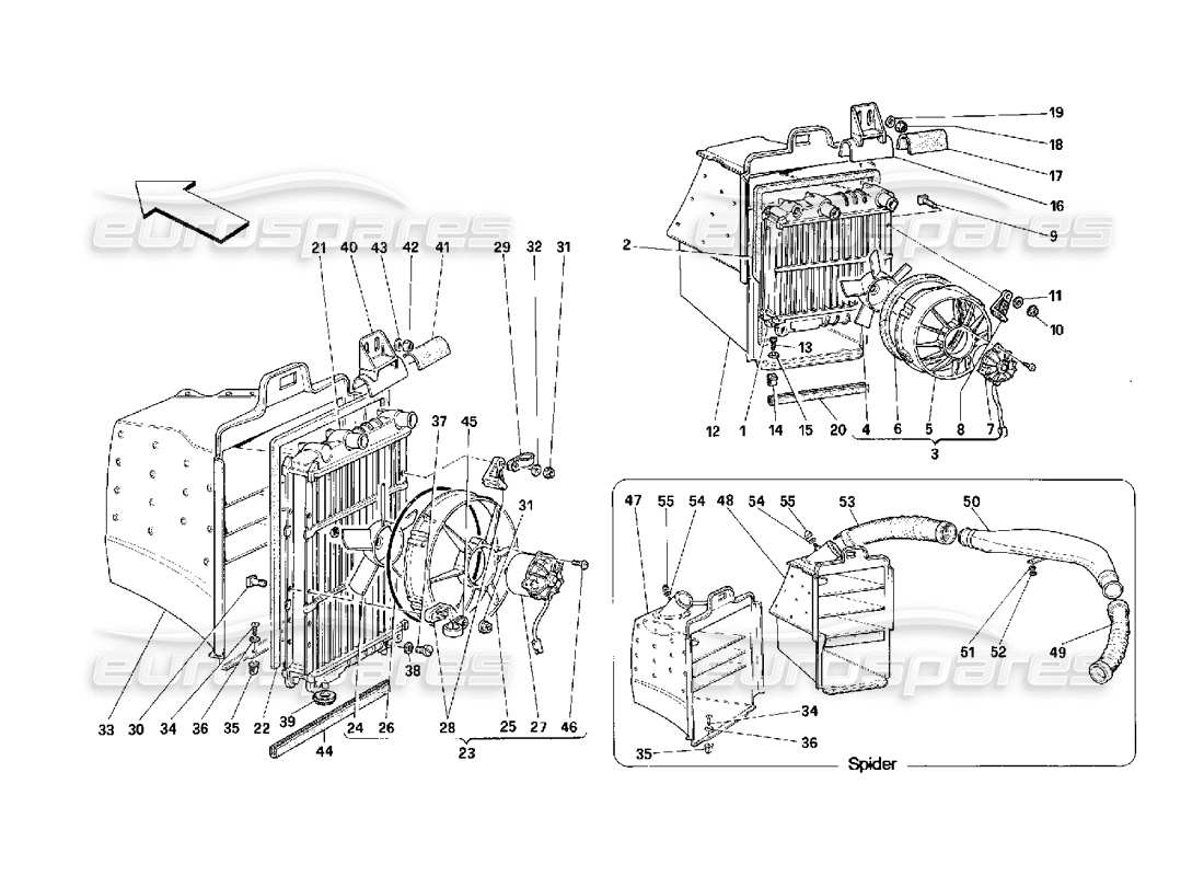 ferrari 348 (2.7 motronic) diagrama de piezas de los radiadores del sistema de refrigeración