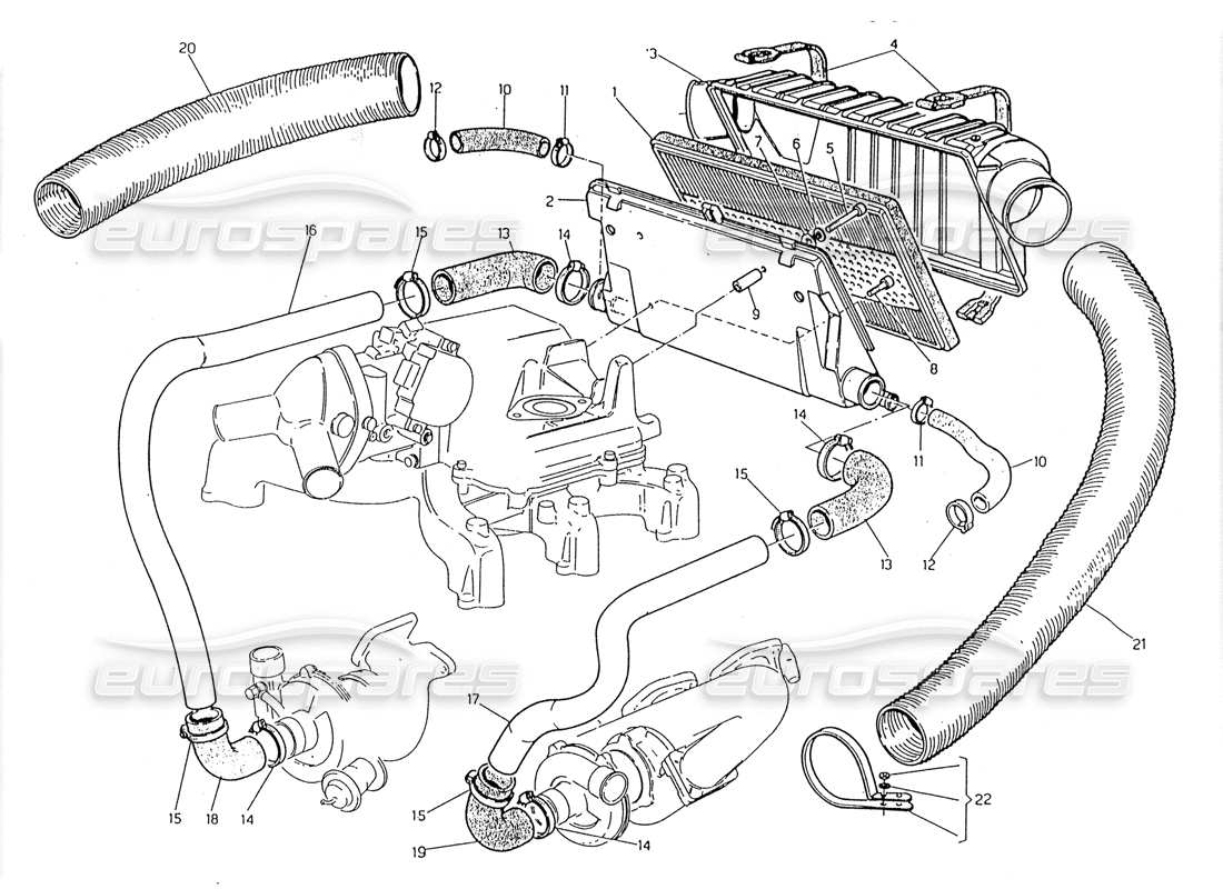 maserati 228 filtro de aire y tuberías diagrama de piezas