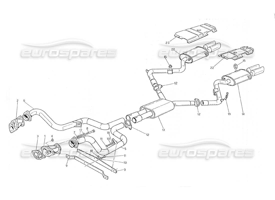 maserati 228 diagrama de piezas del sistema de escape sin catalizador de pintura