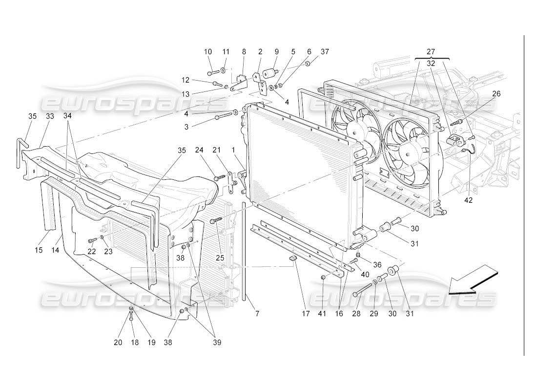 maserati qtp. (2007) 4.2 auto enfriamiento: diagrama de piezas de conductos y radiadores de aire