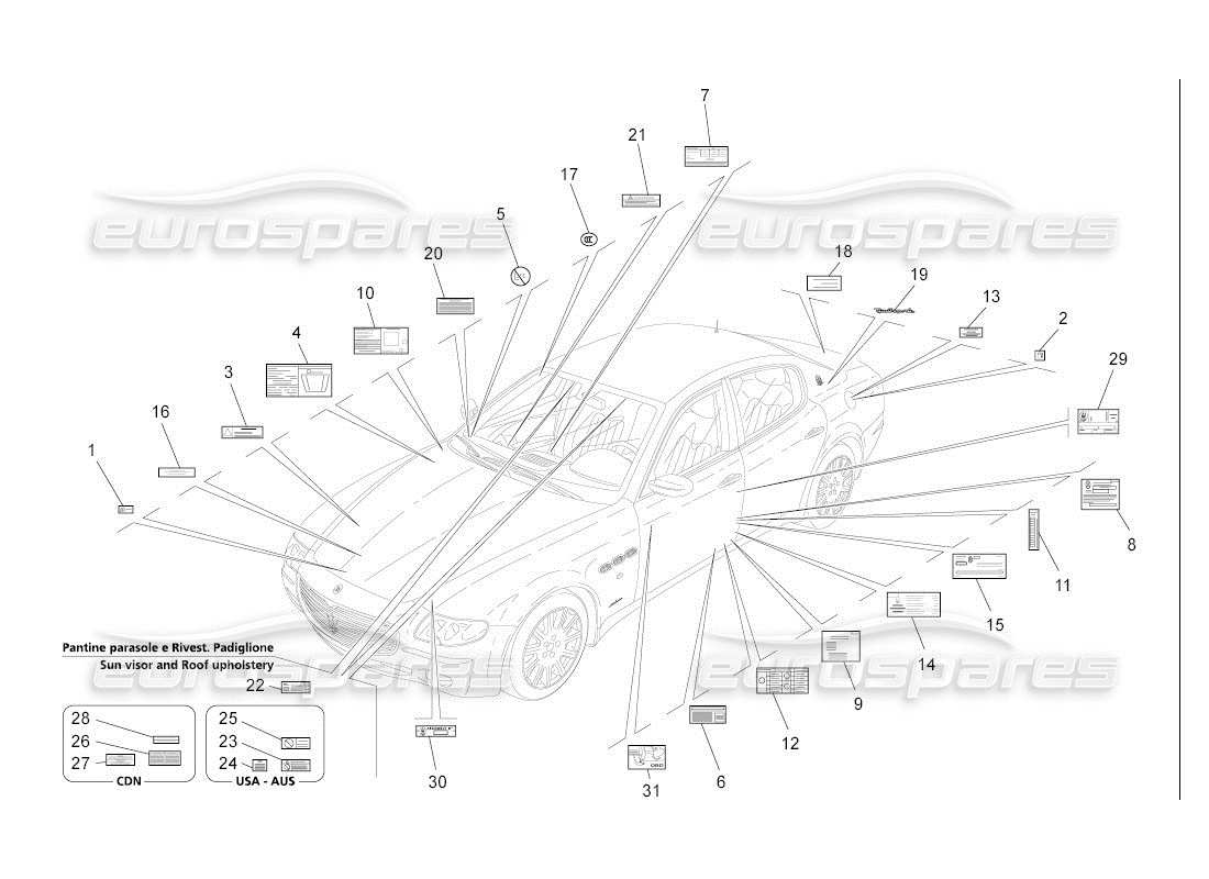 maserati qtp. (2007) 4.2 auto diagrama de piezas de pegatinas y etiquetas