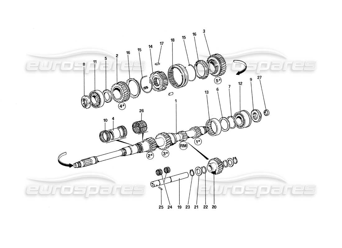 ferrari 328 (1985) engranajes del eje principal diagrama de piezas