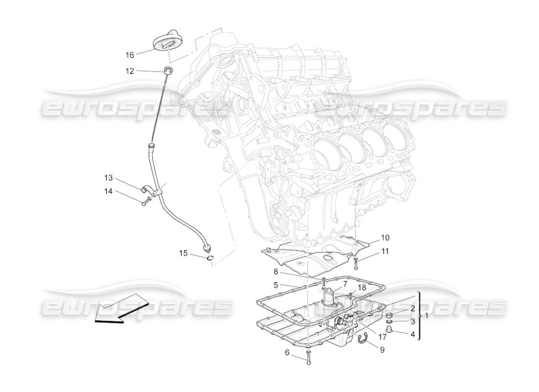 maserati grancabrio (2011) 4.7 sistema de lubricación: diagrama de piezas del circuito y de la colección