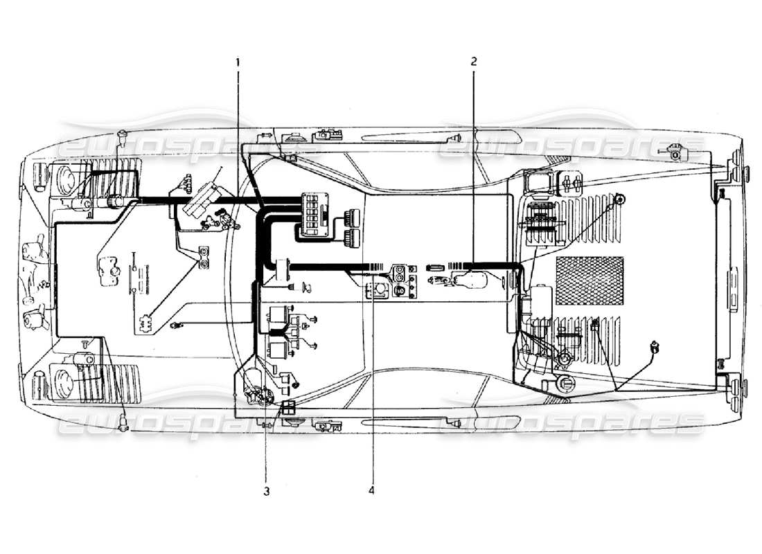 ferrari 308 gtb (1976) diagrama de partes eléctrico de la carrocería (válido para versiones rhd - aus)