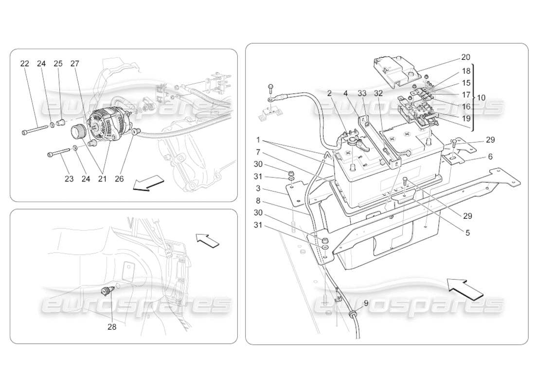 maserati grancabrio (2010) 4.7 diagrama de partes de generación y acumulación de energía