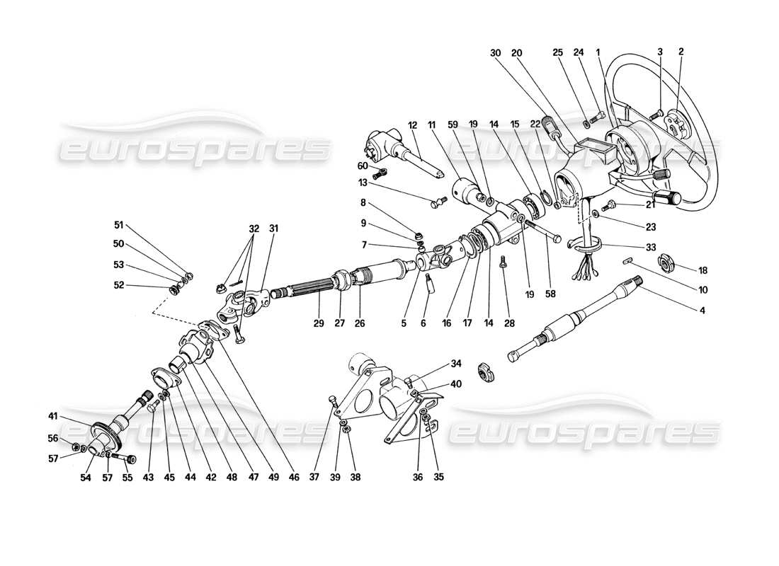 ferrari 328 (1985) diagrama de piezas de la columna de dirección