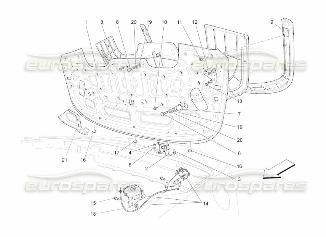 maserati grancabrio (2011) 4.7 capote eléctrico: diagrama de partes de cubiertas